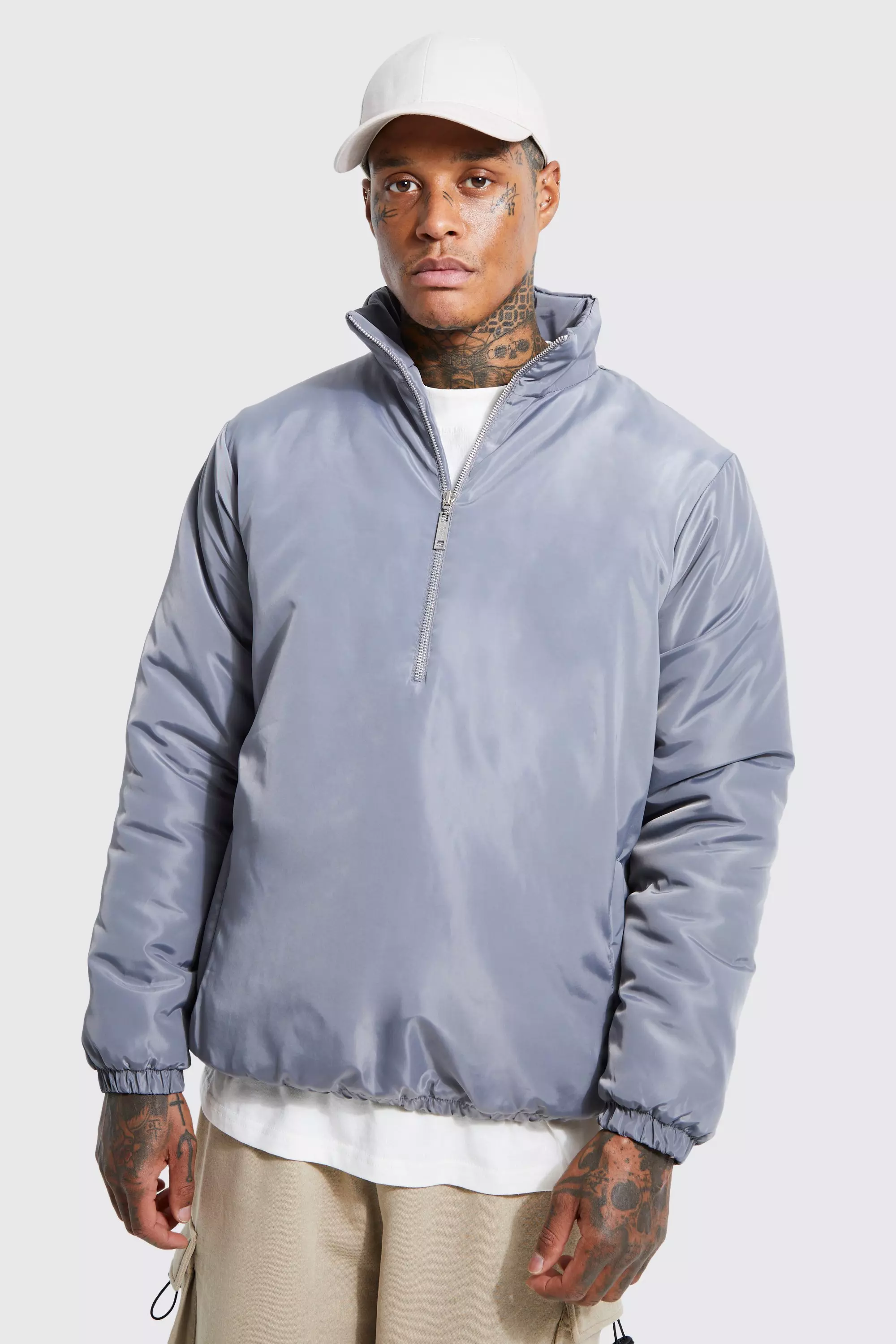 Padded Half Zip Jacket boohooMAN USA